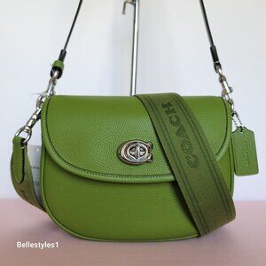 COACH Willow Saddle Pebbled Leather Saddle Crossbody Bag- Dark Lime color ⭐